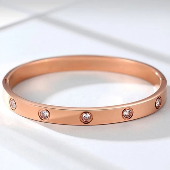 *NEW Rose Gold Round Diamond Bangle Bracelet - Picture 5 of 7